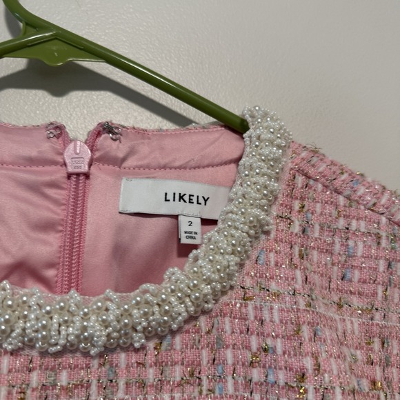 Likely Brie Beaded Tweed Pink Minidress Size 2 - Picture 5 of 9